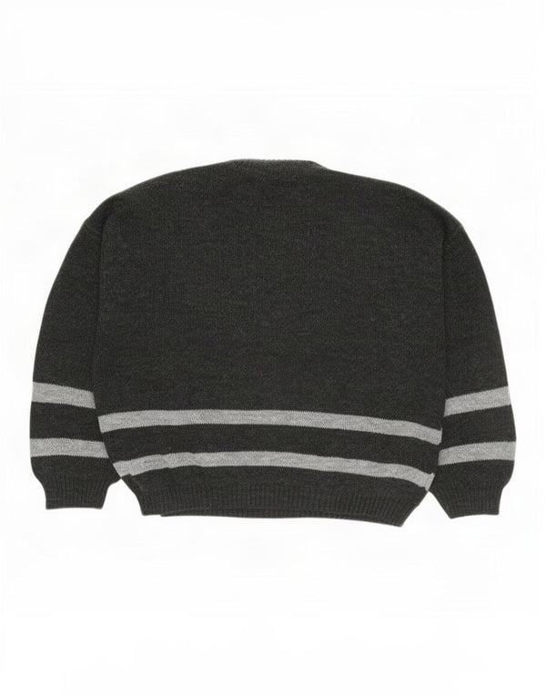 Vintage Womens Crew Neck Jumper Sweater UK 20 2XL Grå Stribet nyhed