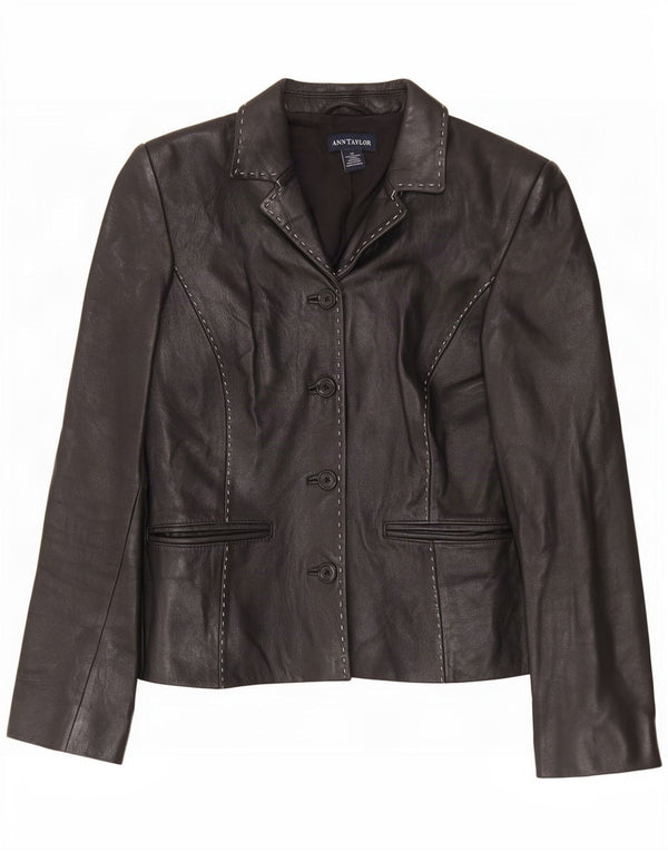 Ann Taylor Dame 4-knaps læder blazerjakke UK 6 XS Sort