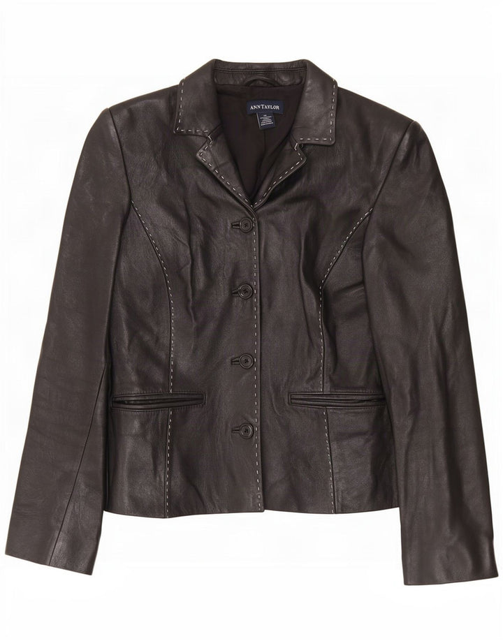 Ann Taylor Dame 4-knaps læder blazerjakke UK 6 XS Sort
