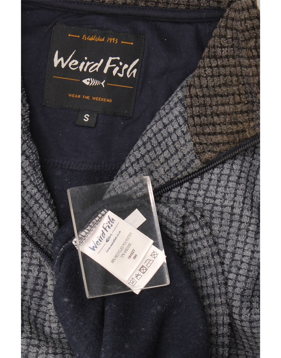 Weird Fish Herre Zip Neck Fleece Jumper Small Navy Blue Polyester