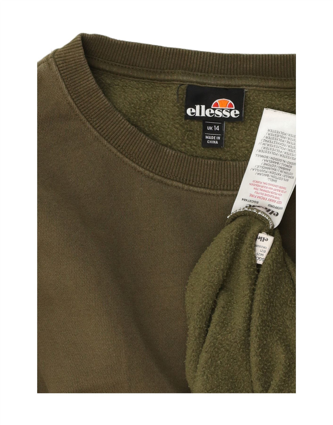 ELLESSE Womens Sweatshirt Jumper UK 14 Large Khaki Cotton