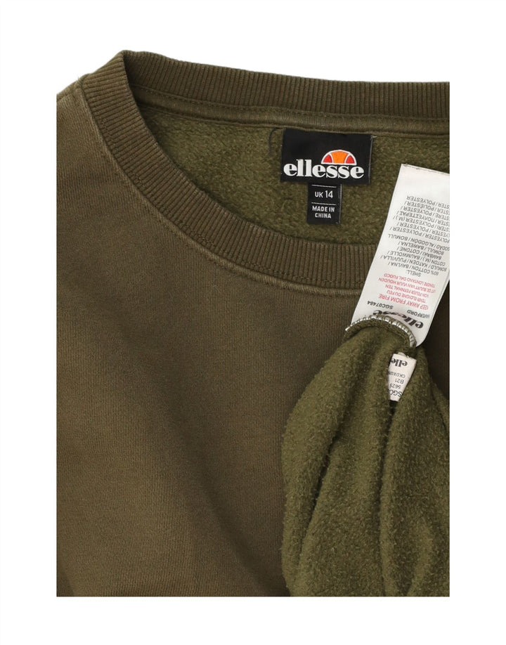 ELLESSE Womens Sweatshirt Jumper UK 14 Large Khaki Cotton