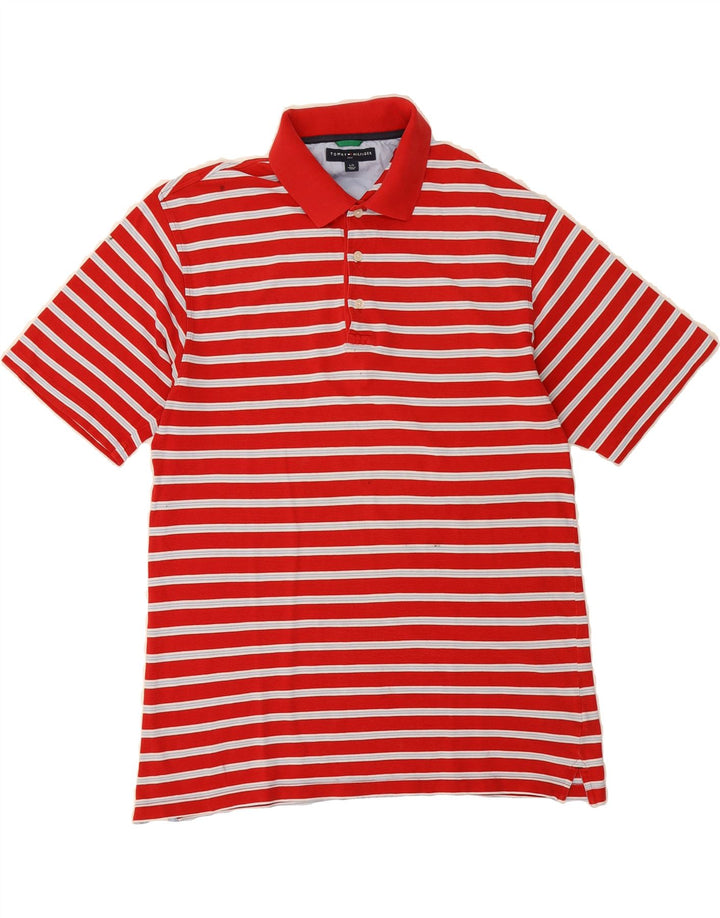 TOMMY HILFIGER Mens Polo Shirt Large Red Striped Cotton Vintage Tommy Hilfiger and Second-Hand Tommy Hilfiger from Messina Hembry 