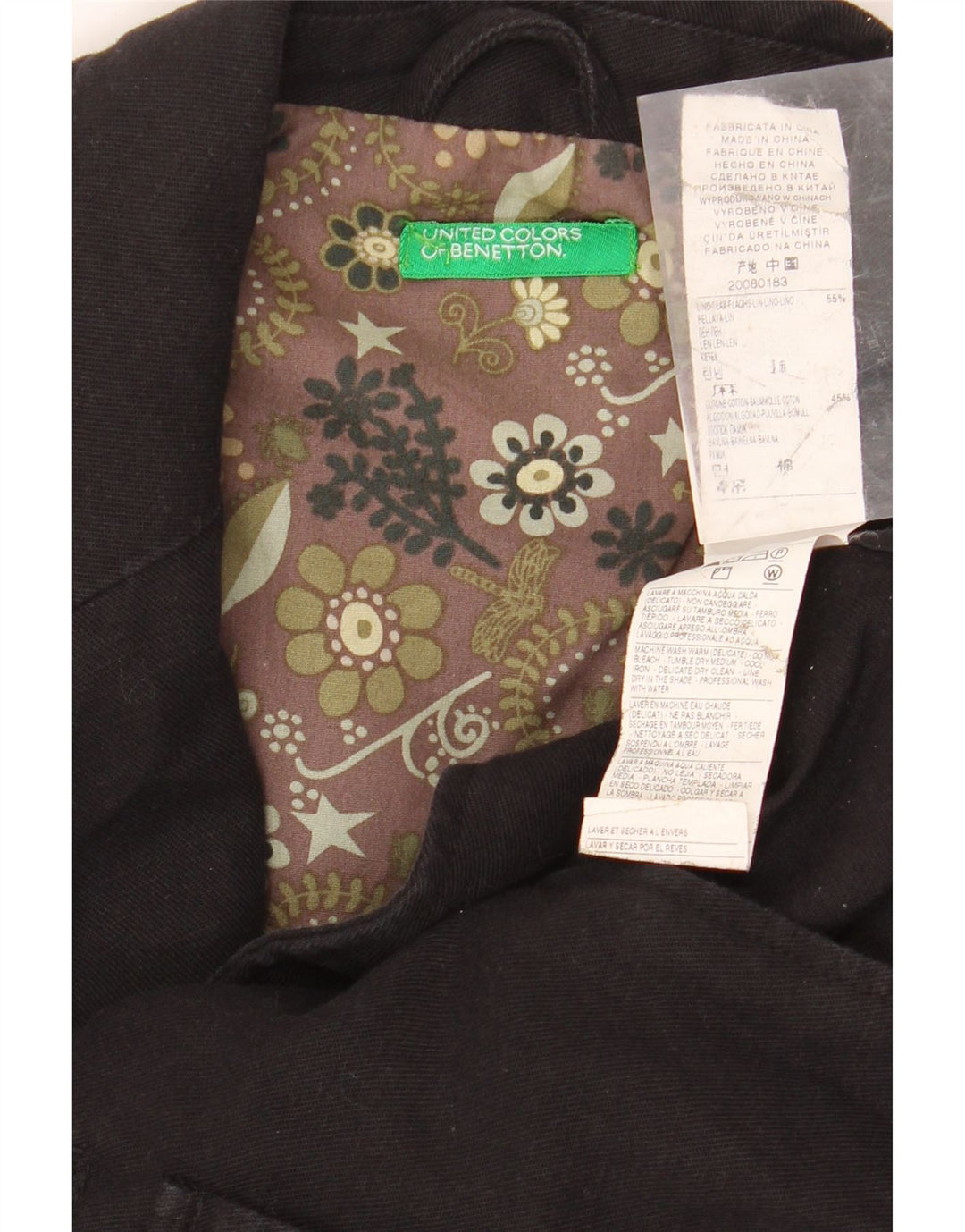 BENETTON Herre 3-knaps blazerjakke IT 48 Medium Sort hør