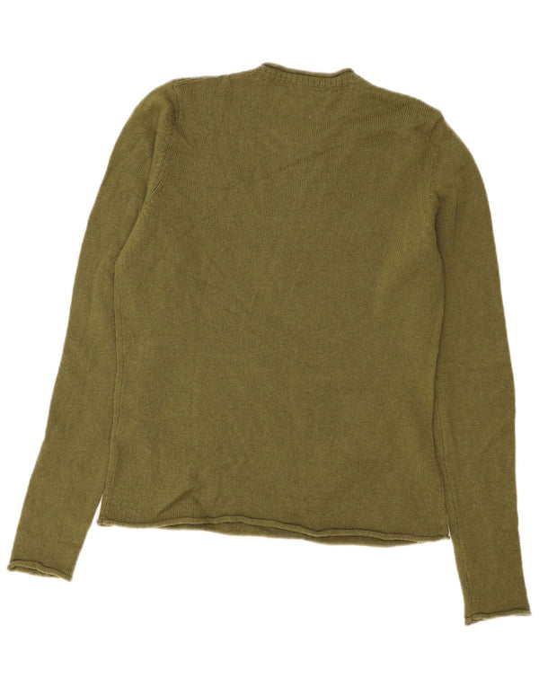 Tommy Hilfiger Dame Crew Neck Jumper Sweater UK 12 Medium Khaki Wool