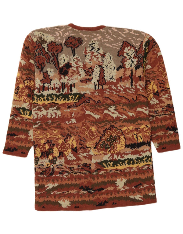 Vintage Womens Crew Neck Jumper Sweater UK 14 Large Brown Floral