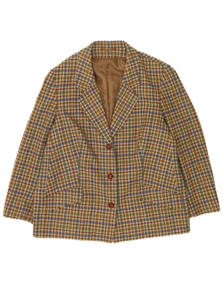 Vintage dame 3-knaps blazerjakke UK 20 2XL Beige Houndstooth