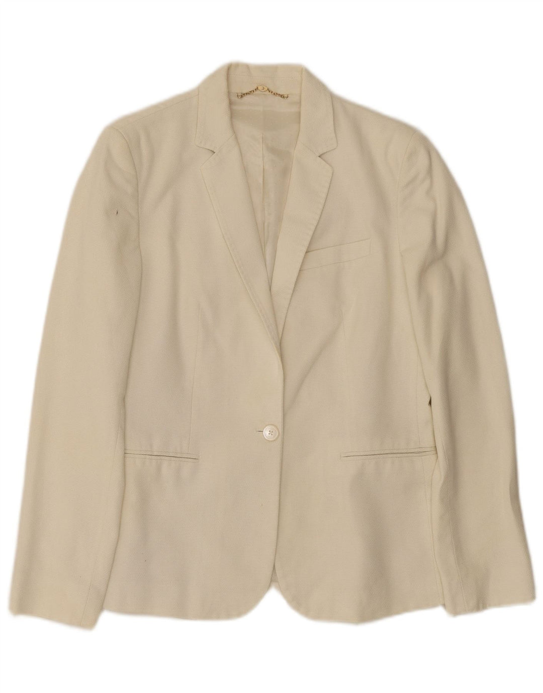 Massimo Dutti Dame 1 Knap Blazer Jakke EU 40 Medium Off White Bomuld