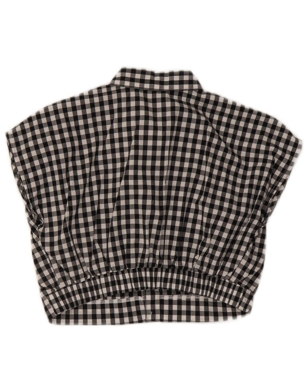 Vintage Womens Crop kortærmet skjortebluse UK 10 Small Black Gingham