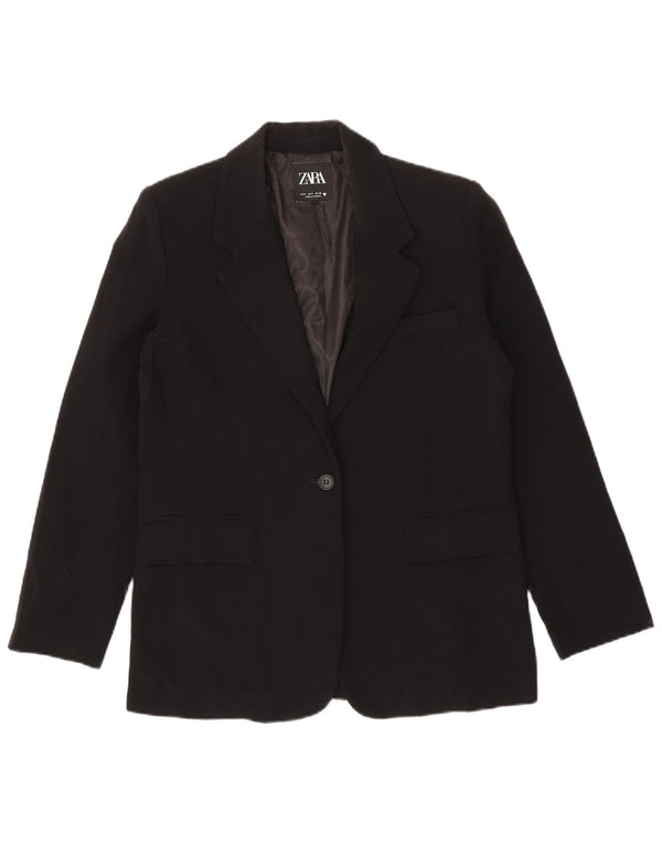 Zara Dame 1 Knap Oversized Blazer Jacket UK 10 Small Black Polyester