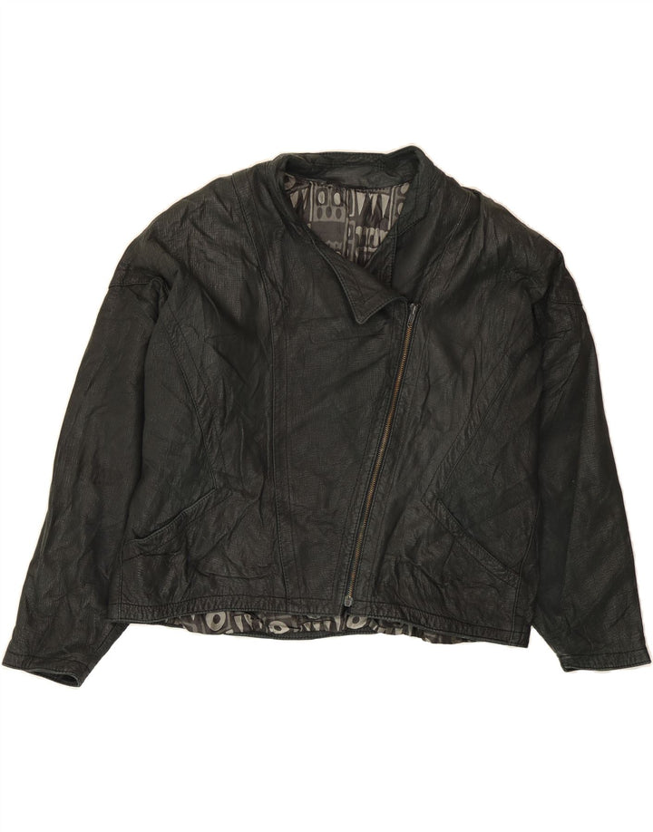 VINTAGE Womens Leather Jacket EU 46 XL Black Leather Vintage Vintage and Second-Hand Vintage from Messina Hembry 