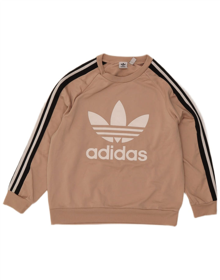 Adidas Dame Grafisk Sweatshirt Jumper UK 14 Stor Beige Polyester