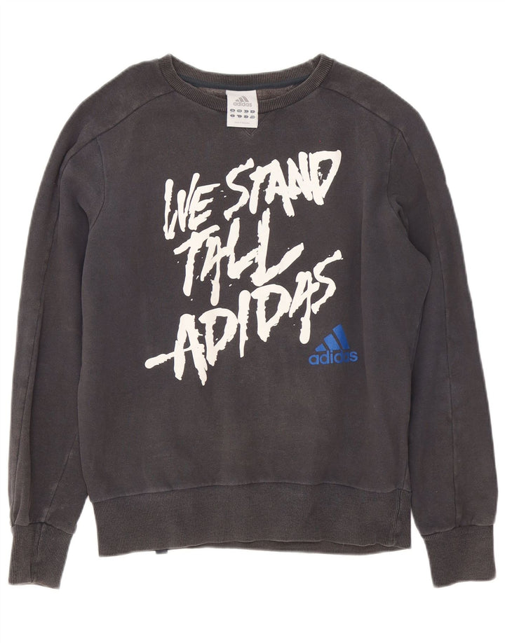 Adidas Herre grafisk sweatshirt trøje UK 38/40 mellemgrå bomuld