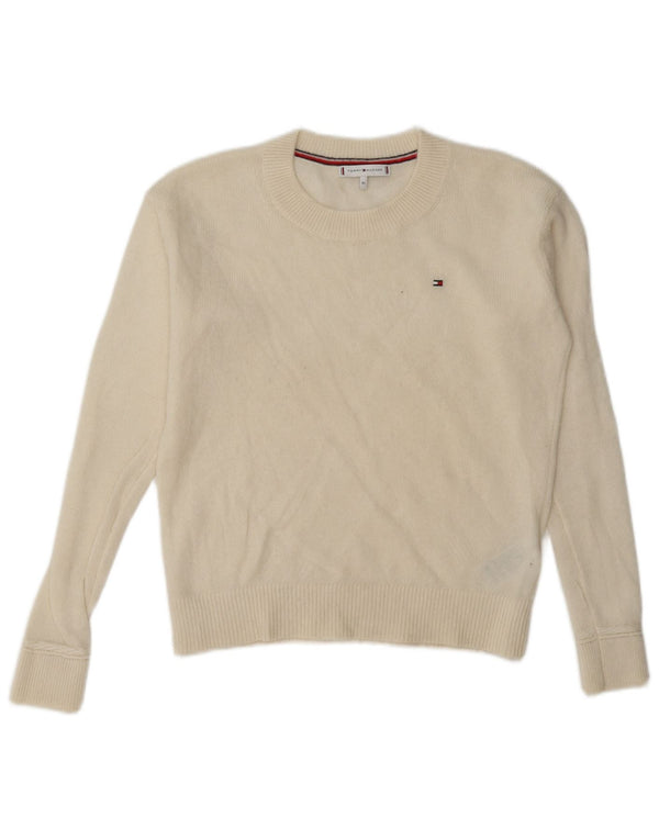 Tommy Hilfiger Dame Oversized Crew Neck Jumper Sweater UK 6 XS Off White