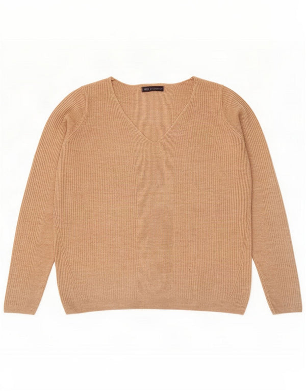 Marks & Spencer Dame V-hals sweater UK 16 Large Beige Akryl