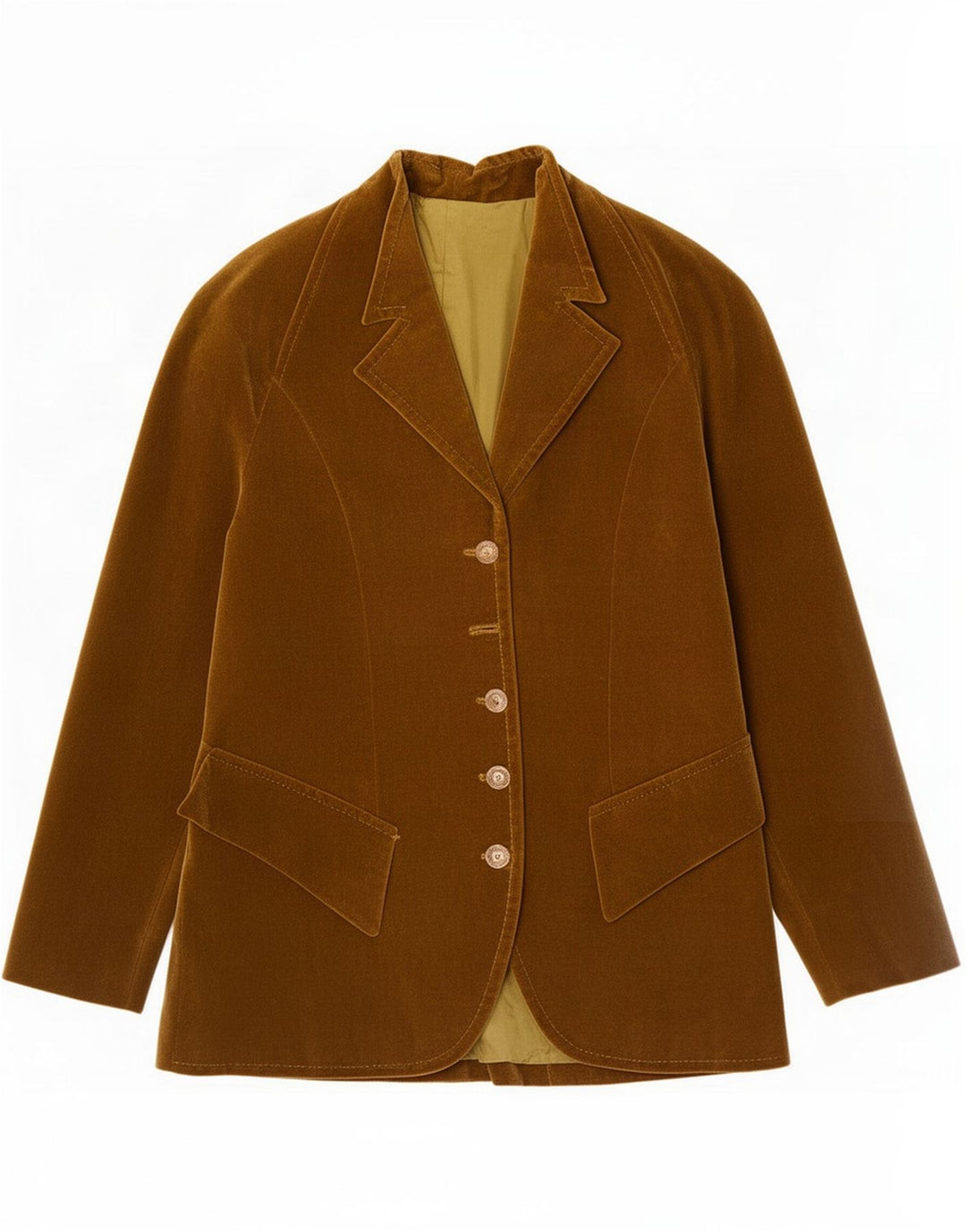 Vintage Dame 5 Button Velvet Blazer Jacket UK 8 Small Khaki