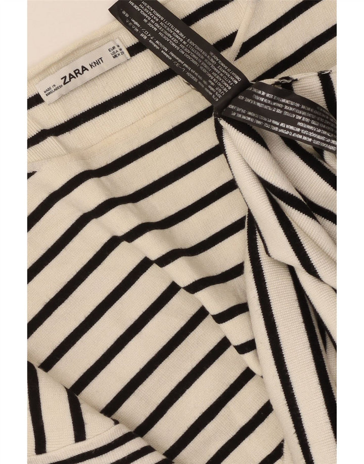 Zara Dame Top 3/4 ærmer UK 12 Medium Hvid Stribet Viscose Nautical