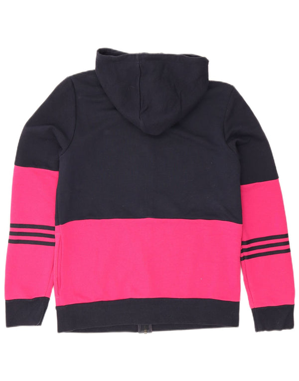 Adidas hættetrøje med lynlås til kvinder UK 12/14 Medium Navy Blue Colourblock