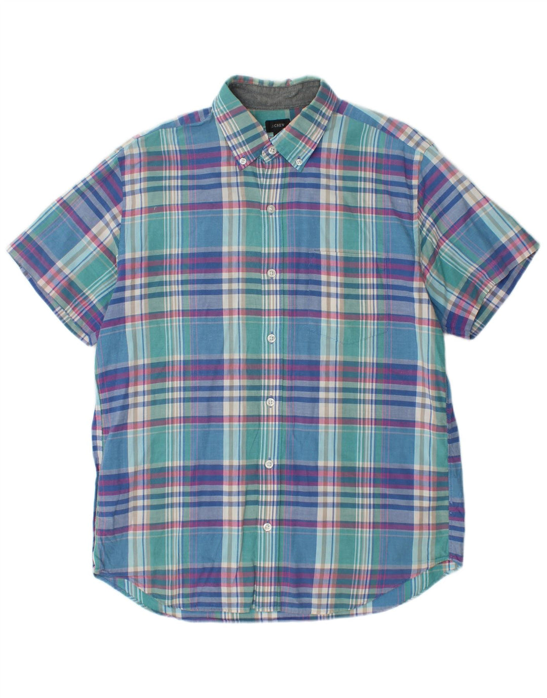 J. Crew Kortærmet Herreskjorte Medium Blå Plaid Bomuld