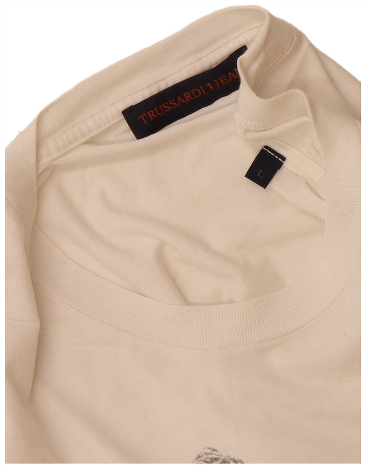 Trussardi Jeans Herre Grafisk T-Shirt Top Stor Hvid