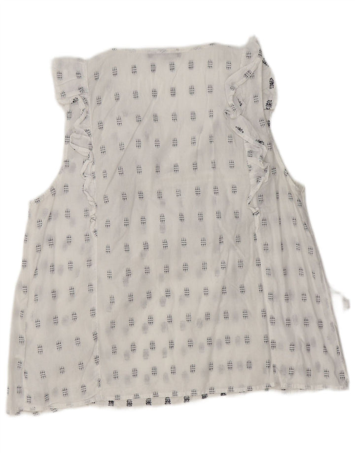 MARKS & SPENCER Dame ærmeløs bluse Top UK 16 Stor Hvid Geometrisk