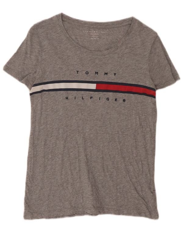 Tommy Hilfiger Dame Relaxed Fit Grafisk T-Shirt Top UK 6 XS Grå Bomuld