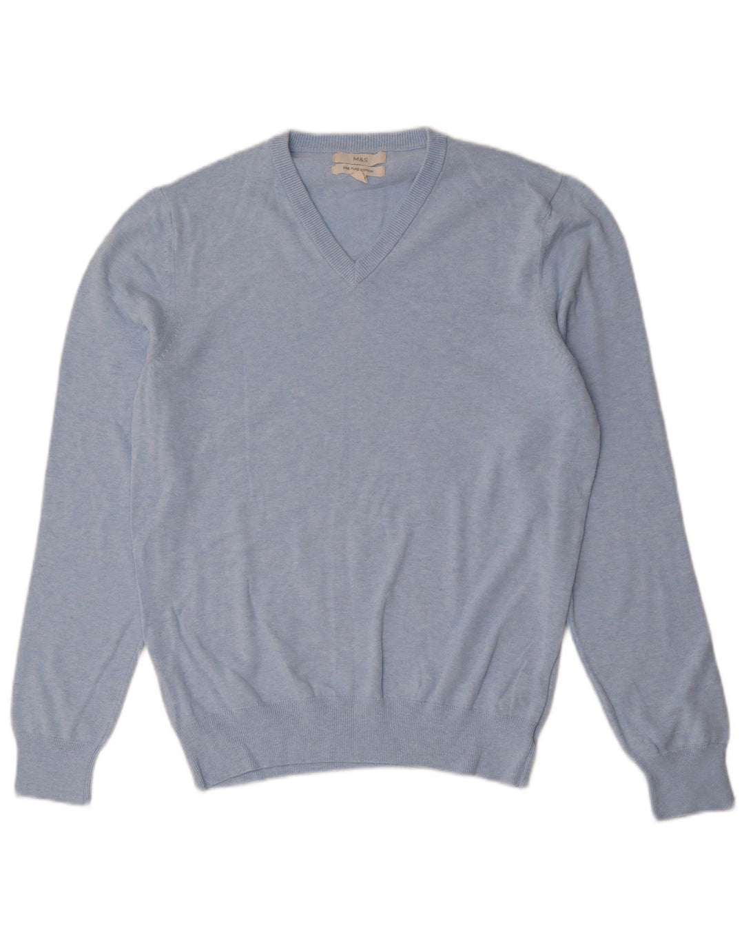Marks & Spencer Herre V-hals sweater mellemblå bomuld