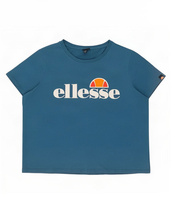 Ellesse Dame Grafisk T-Shirt Top UK 28 6XL Blå Bomuld