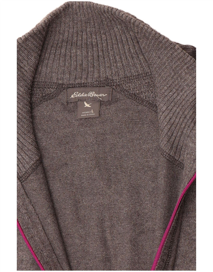 Eddie Bauer Dame Zip Neck Jumper Sweater UK 16 Large Grey