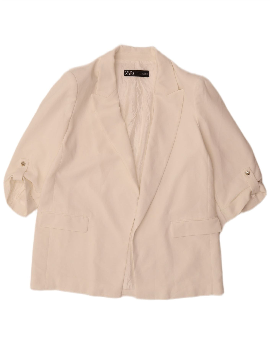 Zara Dame 3/4 ærmet åben blazerjakke UK 18 XL Hvid Polyester