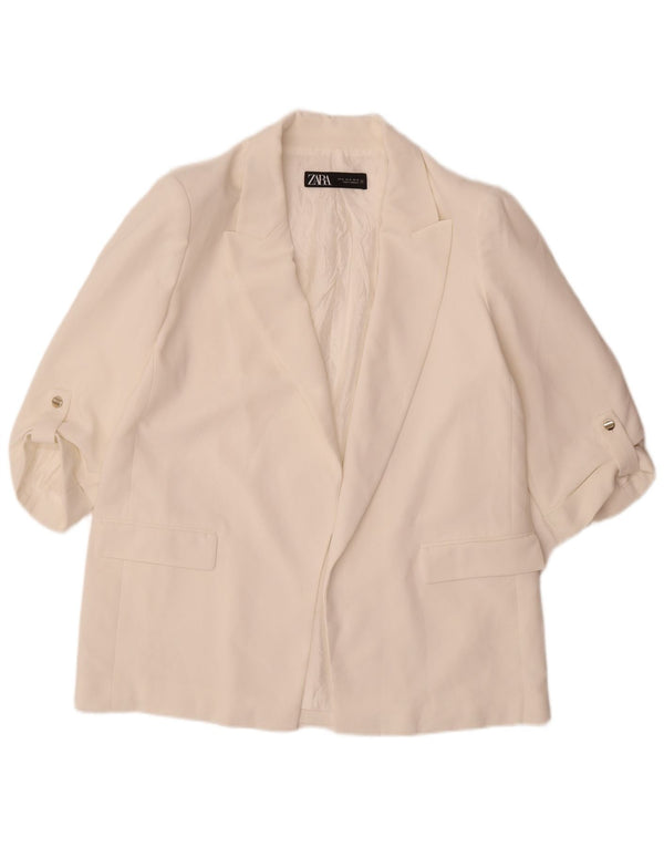 Zara Dame 3/4 ærmet åben blazerjakke UK 18 XL Hvid Polyester