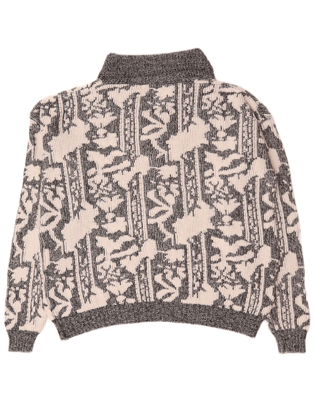 Vintage herre abstrakt mønster sjal hals sweater XL grå