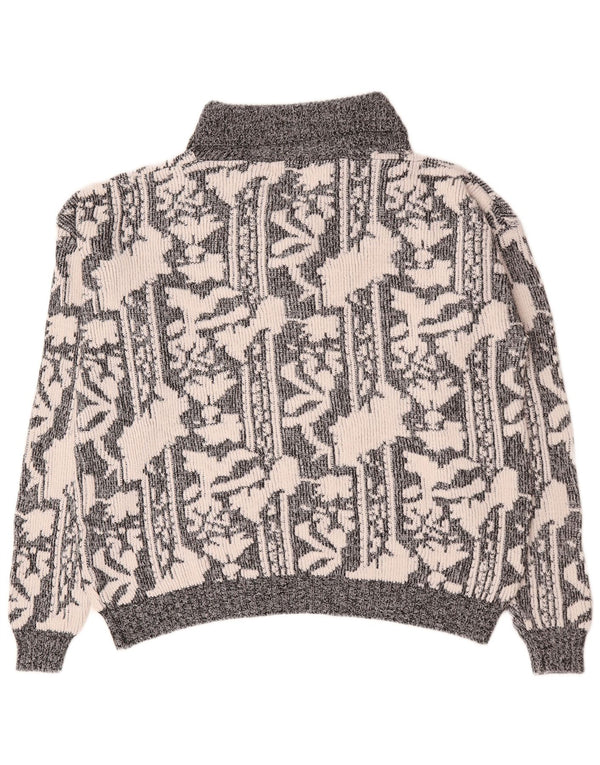 Vintage herre abstrakt mønster sjal hals sweater XL grå