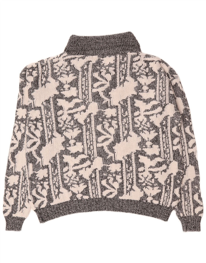 Vintage herre abstrakt mønster sjal hals sweater XL grå