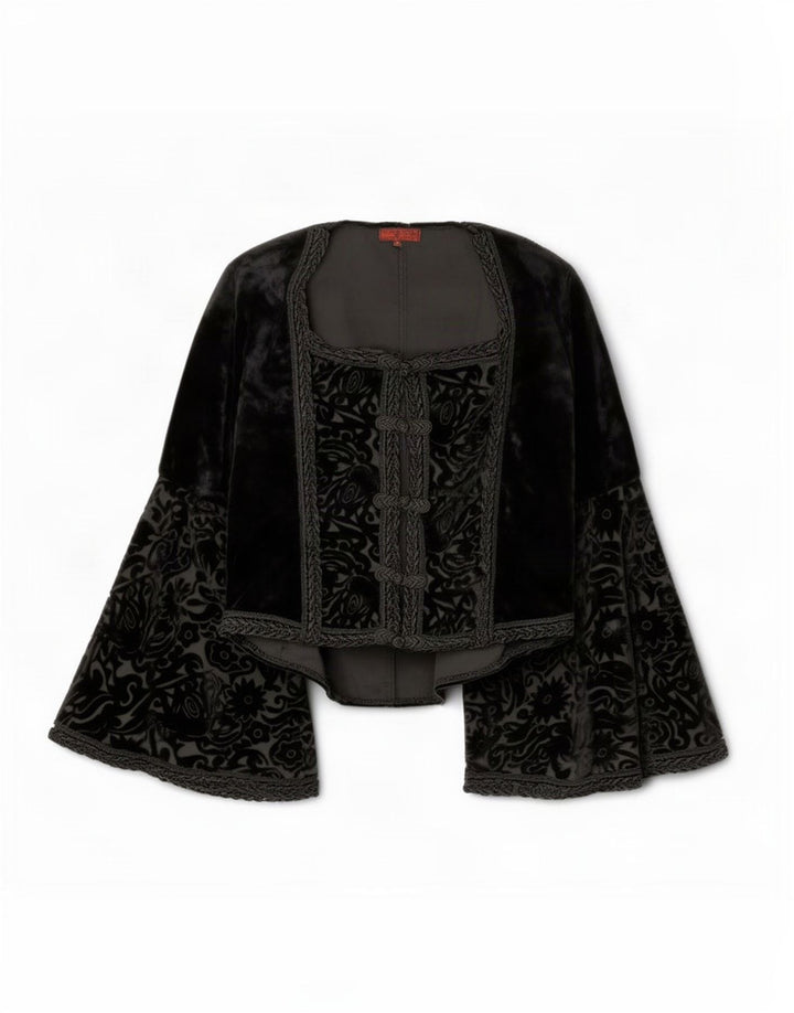 Inter-Moden Dame Velour Cardigan Top EU 38/40 Medium Sort Paisley