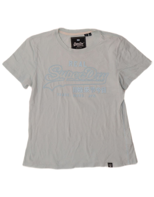 Superdry Grafisk T-shirt top til kvinder UK 12 Medium Blue Bomuld