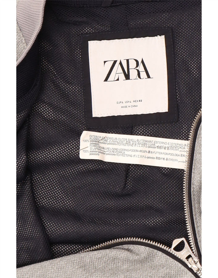 Zara Herre Bomberjakke UK 40 Stor Grå Polyester