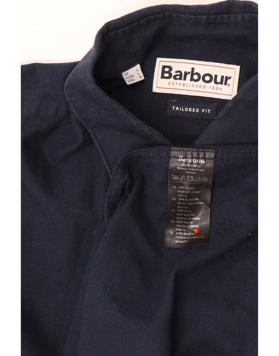 Barbour herre skræddersyet pasform kortærmet skjorte medium marineblå bomuld