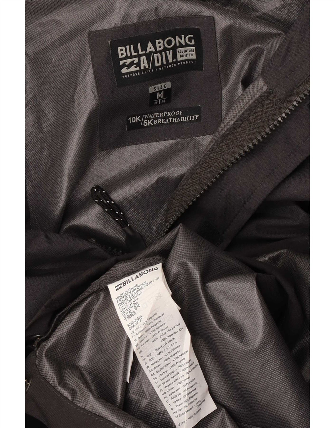 Billabong Herre Hætte Anorak regnjakke UK 38 Medium Black Colourblock