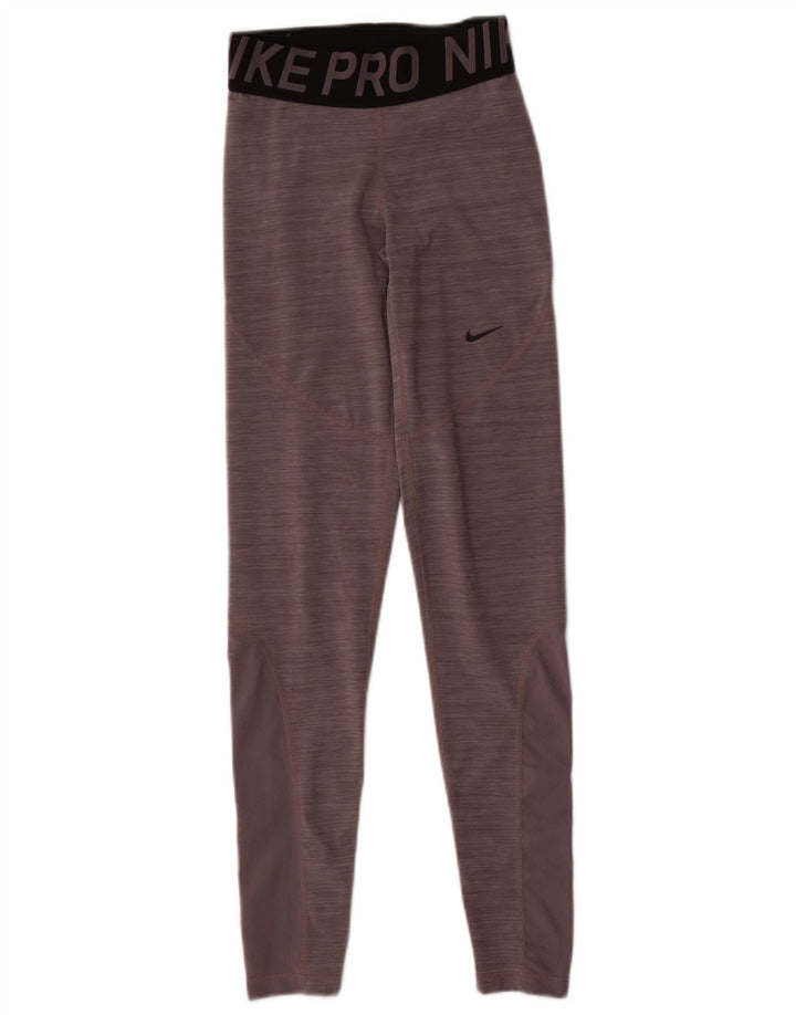 Nike Dame Dri Fit Grafiske Leggings UK 4 XS Grå Colourblock Polyester