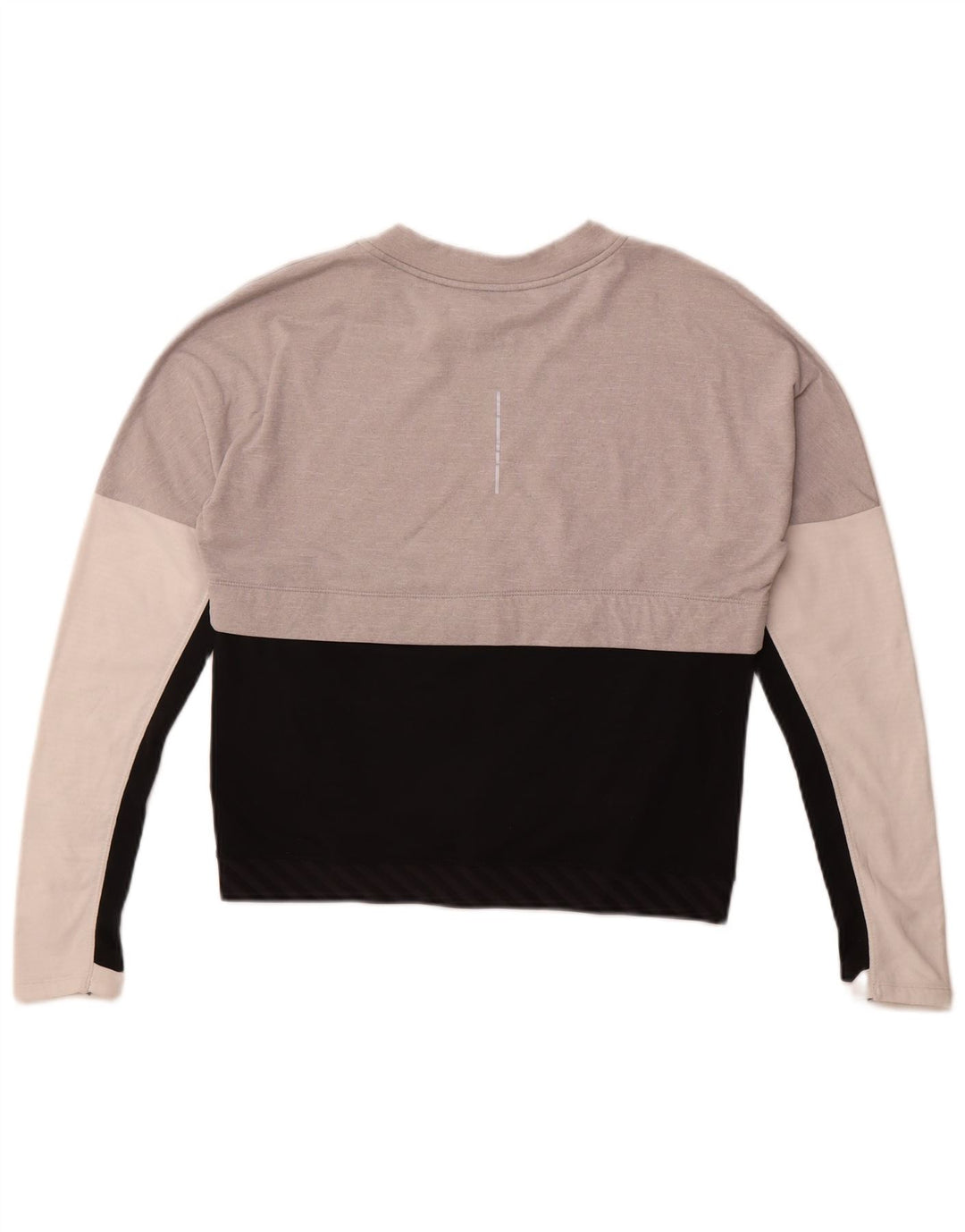 Nike Dame Dri Fit Top Langærmet UK 10 Small Grey Colourblock Polyester