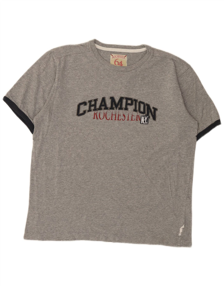 Champion Herre NY Rochester Grafisk T-Shirt Top Stor Grå Flecked