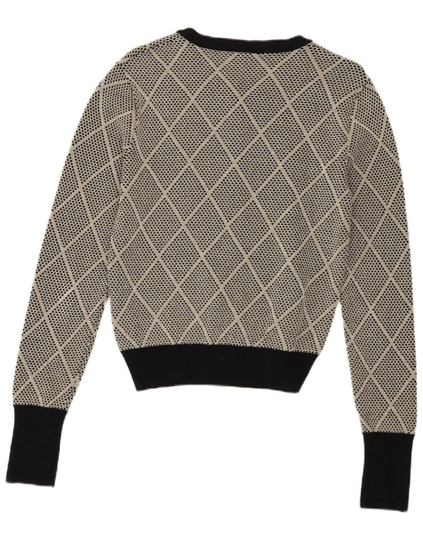 Zara Dame Cardigan Sweater UK 10 Small Grey Argyle/Diamond Viscose