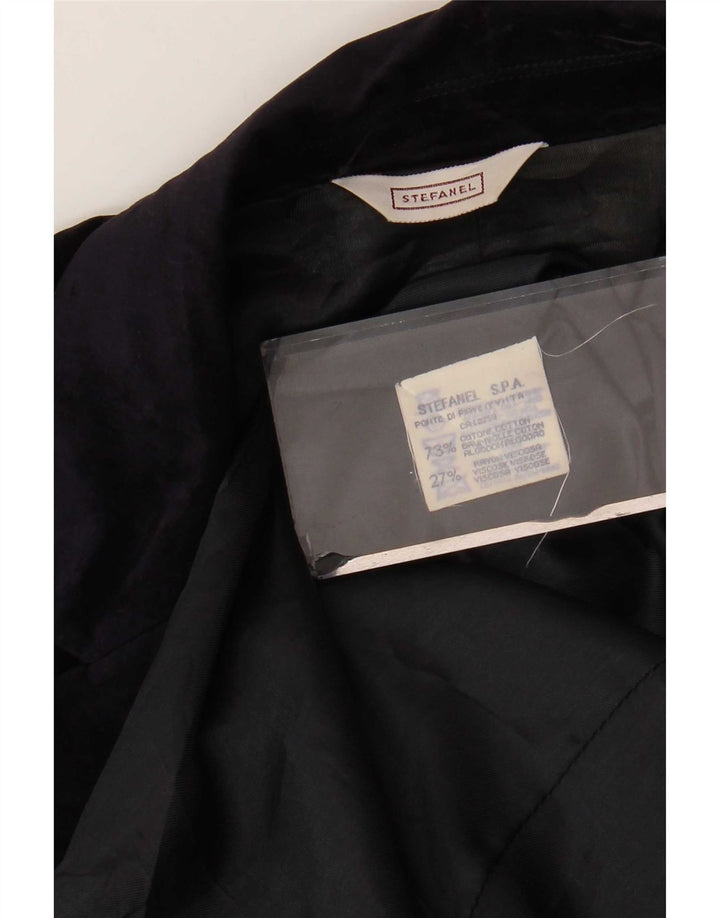 Stefanel Dame Velvet Overcoat UK 10 Small Navy Blue Bomuld