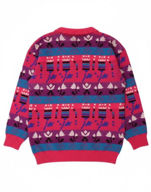 Vintage Dame Polo Neck Jumper Sweater UK 14 Medium Pink Fair Isle Akryl