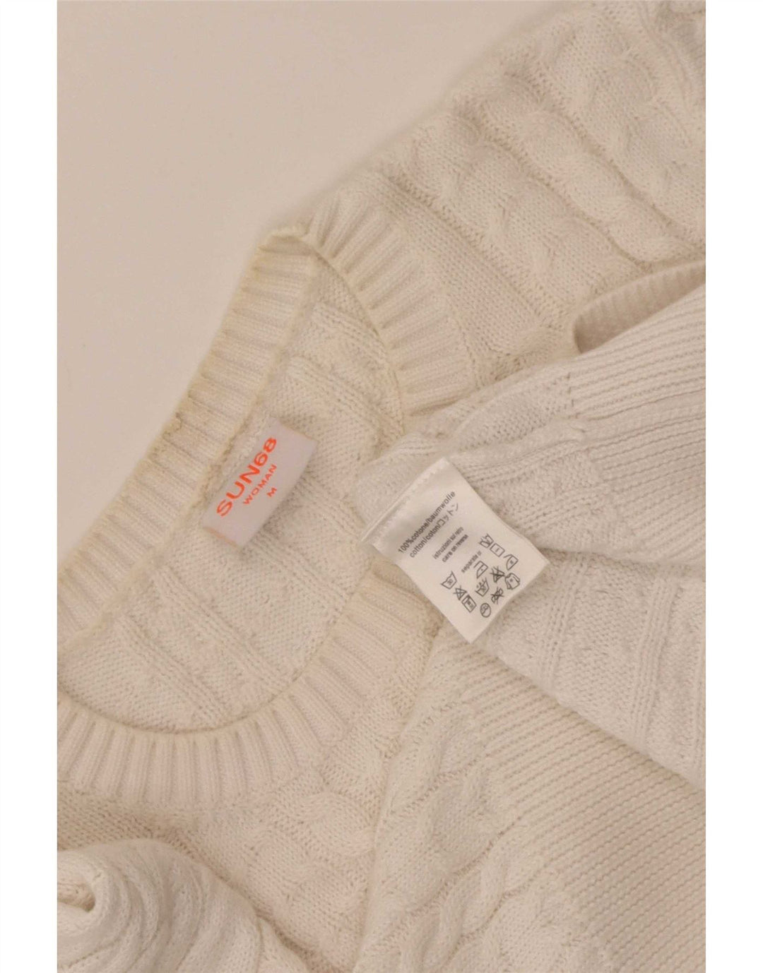 Sun68 Dame Boat Neck Jumper Sweater UK 12 Medium White Bomuld
