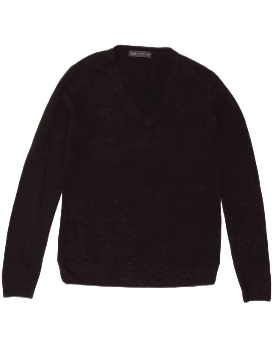 Marks & Spencer Dame V-hals sweater UK 12 Medium Sort Akryl