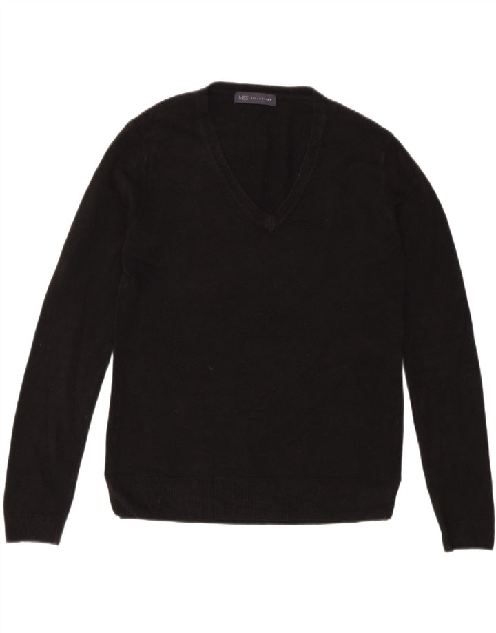 Marks & Spencer Dame V-hals sweater UK 12 Medium Sort Akryl