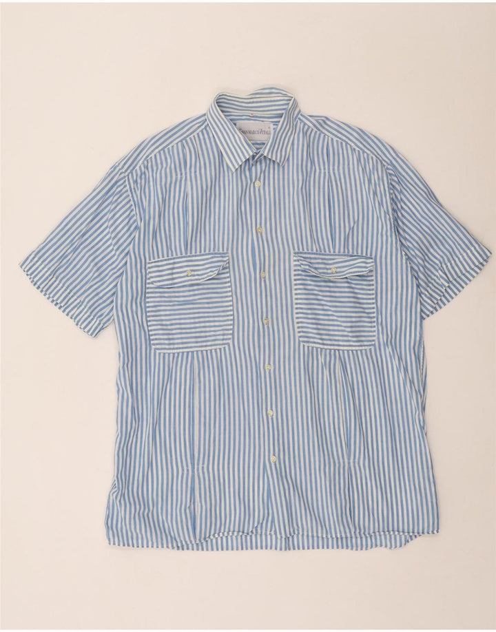 Vintage kortærmet herreskjorte XL blå stribet