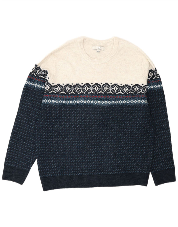 Marks & Spencer Herre sweater med rund hals, stor turkis Fair Isle